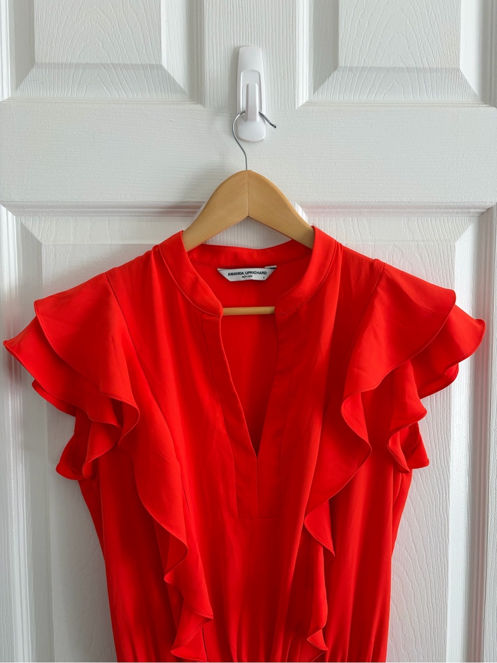 Amanda Uprichard Women’s Orange Ruched Waist Ruffle Mini Dress - Size S - Picture 3 of 9